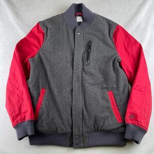 Nike Destroyer Jacket Mens‎ L Gray Red Wool Blend Varsity Bomber Snap 509796-071
